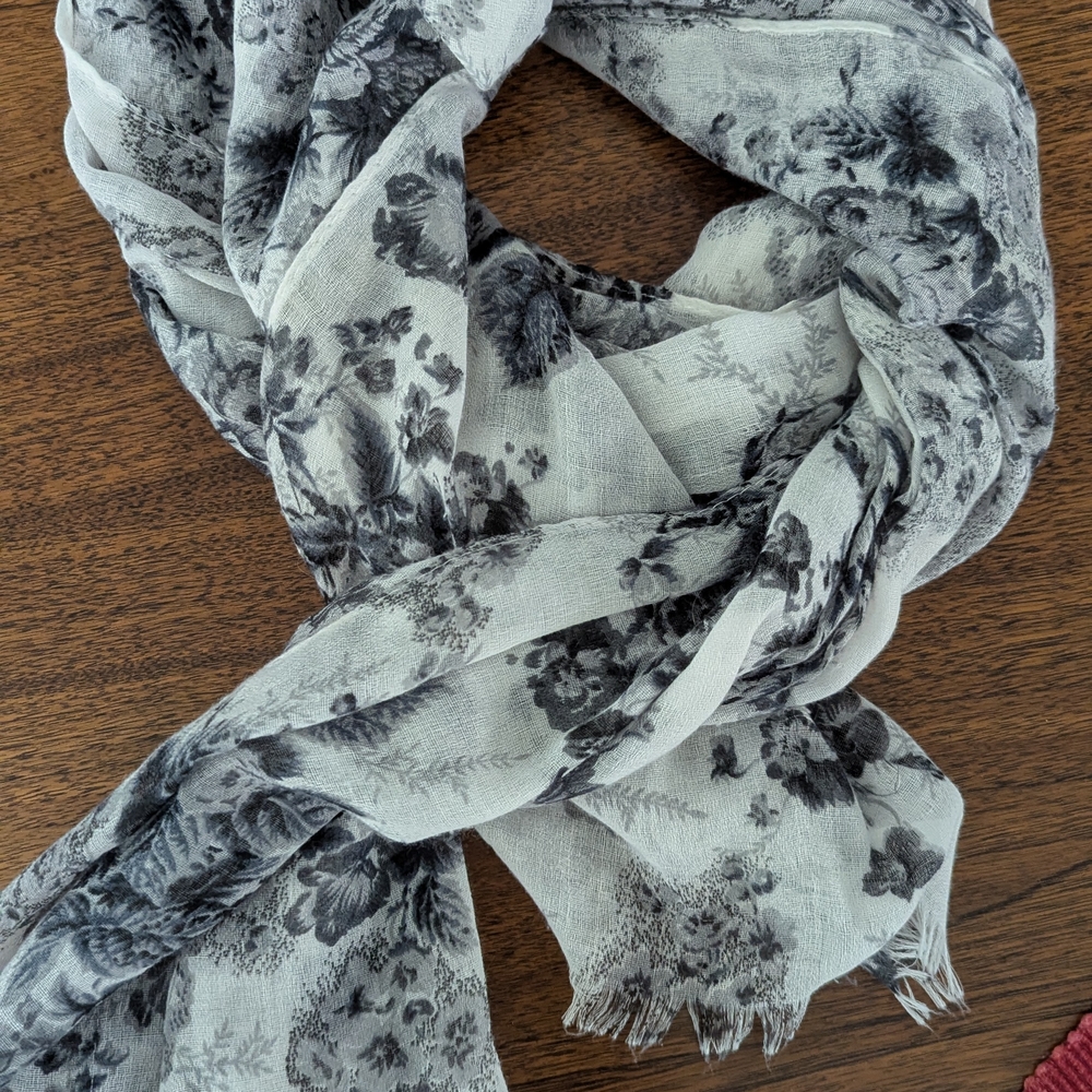Floral Black and White Scarf